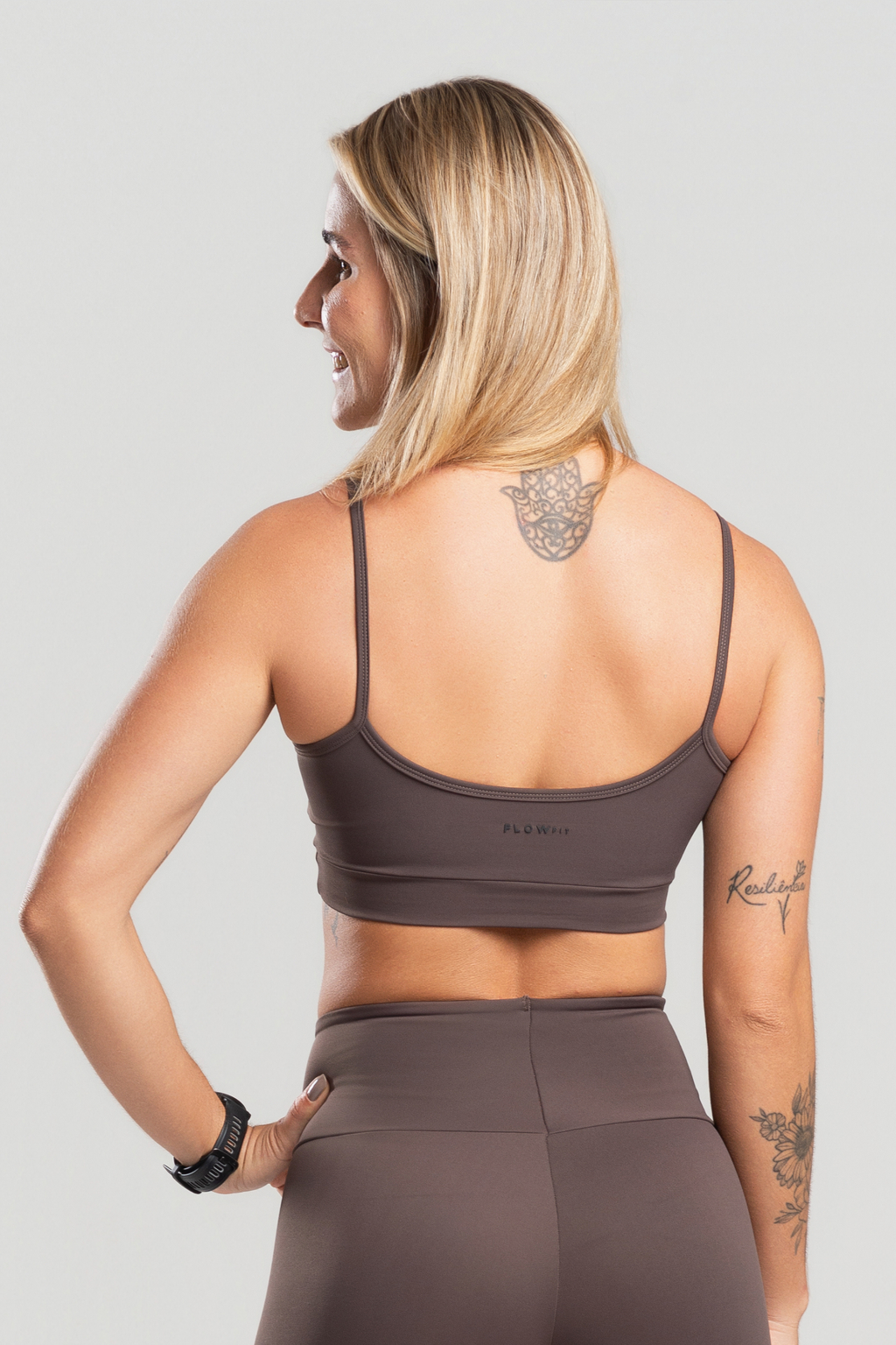 Top Feminino Fitness Conforto Suplex Poliamida Marrom