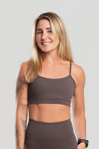 Top Feminino Fitness Conforto Suplex Poliamida Marrom