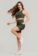 Conjunto de Compressão Feminino Verde Militar